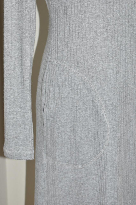Grey Ribbed Knit Long Sleeve Maxi Dress
