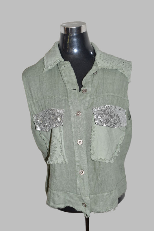 Sage Green Sequin Vest