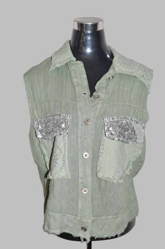 Sage Green Sequin Vest